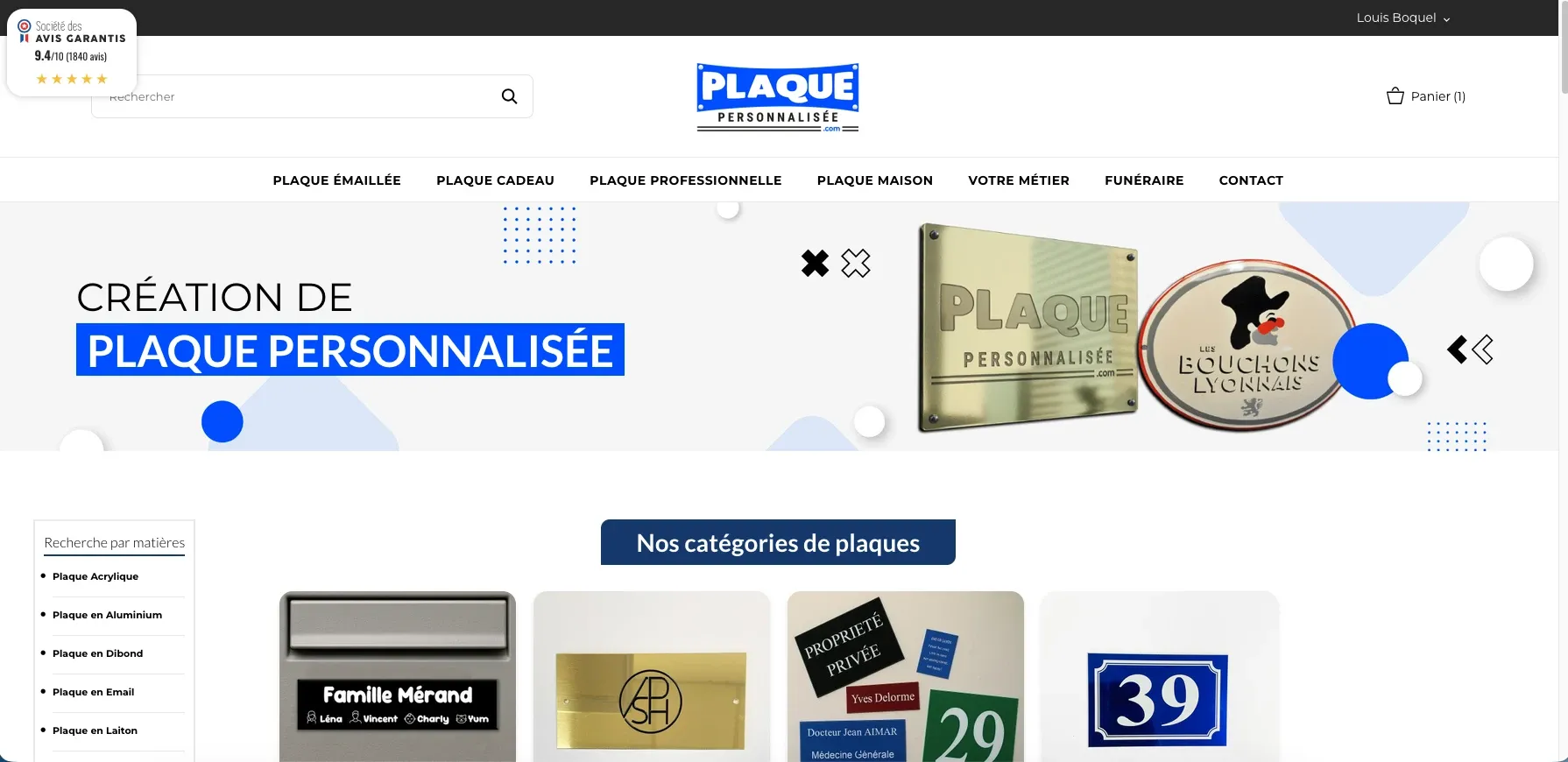 Page d'accueil de Plaque Personnalisée et ses catégories de plaques