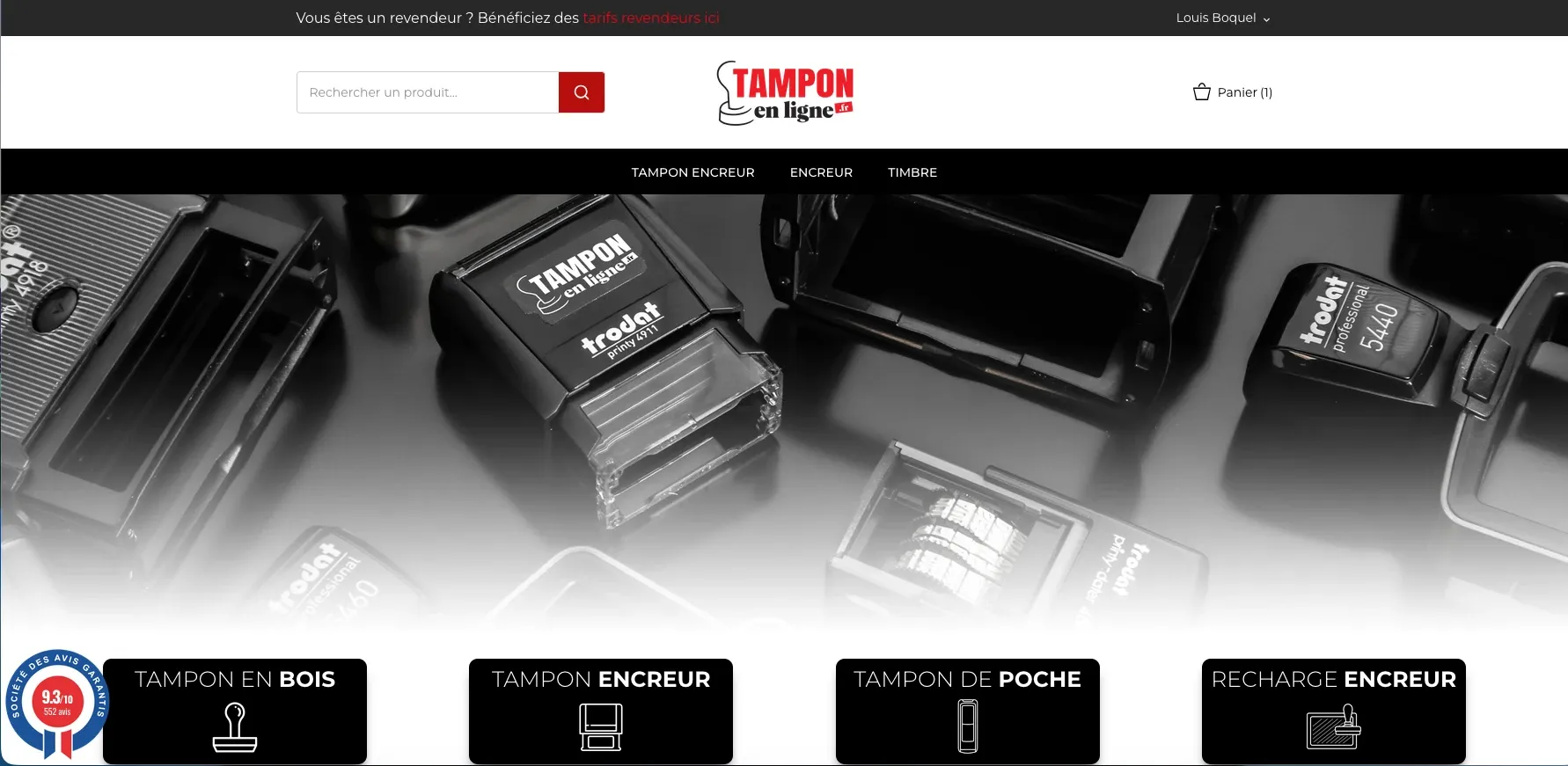 Page d'accueil de Tampon en Ligne et ses catégories de tampons